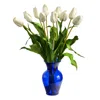 Homplanti 22" Dutch Tulip Artificial Arrangement In Blue Colored Vase