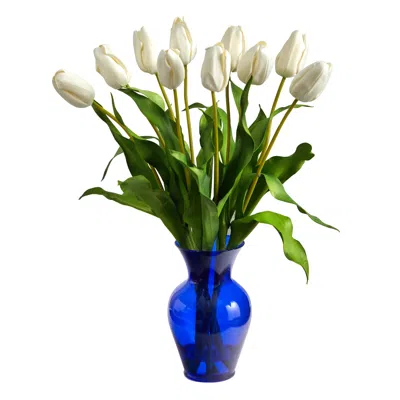 Homplanti 22" Dutch Tulip Artificial Arrangement In Blue Colored Vase