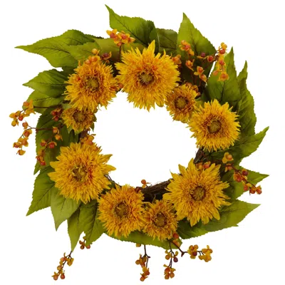 Homplanti 22" Golden Sunflower Wreath In Yellow