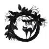 Homplanti 22" Halloween Black Cat And Bat Boo Twig Wreath