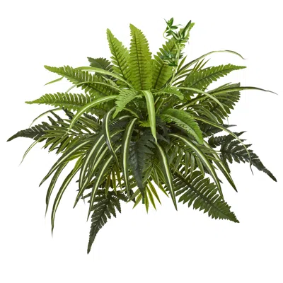 Homplanti 22" Mixed Greens And Fern Artificial Bush Plant (set Of 3)