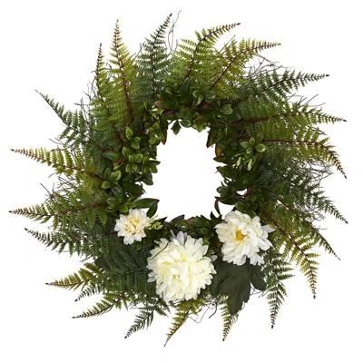 Homplanti 23" Assorted Fern And Chrysanthemum Artificial Wreath In Animal Print