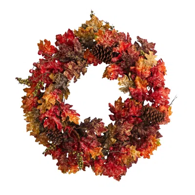Homplanti 24" Autumn Maple Berries And Pinecone Artificial Wreath In Multi