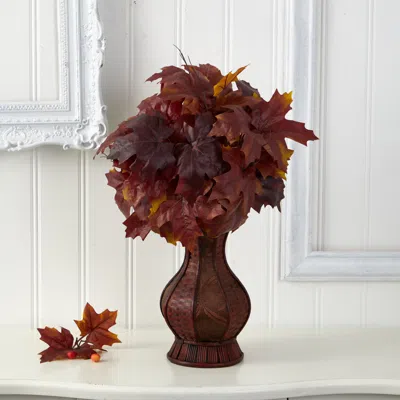 Homplanti 24" Autumn Maple Leaf Artificial Plant In Decorative Planter In Black