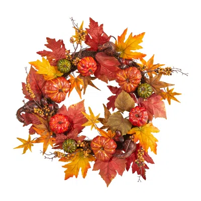 Homplanti 24" Autumn Pumpkin And Berries Artificial Fall Wreath