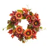 Homplanti 24" Autumn Sunflower Pumpkin Pinecone And Berries Wreath