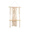 Homplanti 24" Boho Chic Wood Macrame Single Shelf Woven Diamond