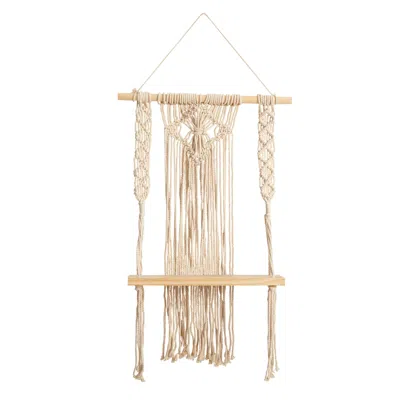 Homplanti 24" Boho Chic Wood Macrame Single Shelf Woven Diamond