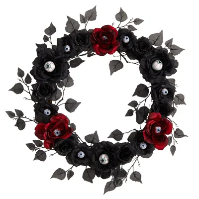 Homplanti 24" Eyeball Rose Halloween Artificial Wreath In Black
