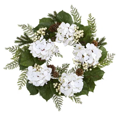 Homplanti 24" Gold Trimmed Hydrangea And Berry Wreath