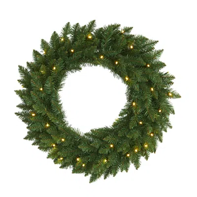 Homplanti 24" Green Pine Christmas Wreath With 35 Clear Led Lights