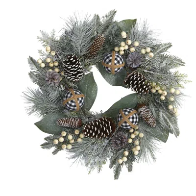 Homplanti 24" Holiday Wreath With Berries Pine Cones And Ornaments