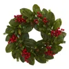 Homplanti 24" Magnolia Leaf, Berry And Pine Artificial Wreath