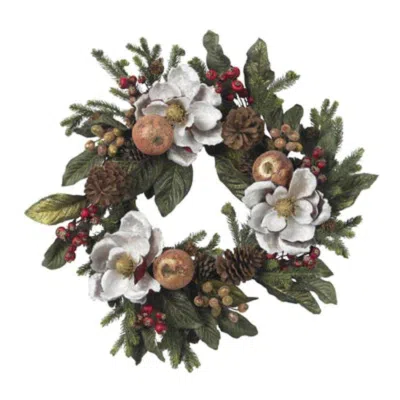 Homplanti 24" Magnolia Pinecone & Berry Wreath In Red
