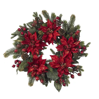 Homplanti 24" Poinsettia & Berry Wreath