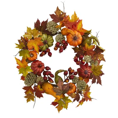 Homplanti 24" Pumpkin Gourd Berry And Maple Leaf Wreath