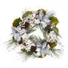 Homplanti 24" Silver Poinsettia Hydrangea And Pinecones Xmas Wreath