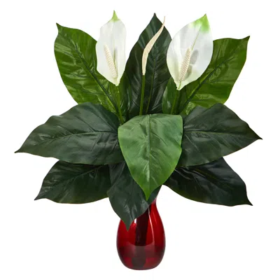 Homplanti 24" Spathifyllum Artificial Plant In Ruby Planter