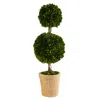 Homplanti 2.5' Preserved Boxwood Double Ball Topiary Tree In Planter