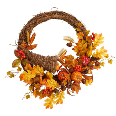 Homplanti 26" Autumn Artificial Cornucopia Fall Wreath In Multi