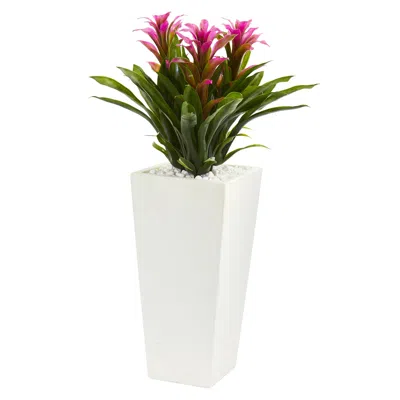 Homplanti 26" Triple Bromeliad Plant In White Tower Planter