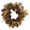 Homplanti 27" Magnolia Leaf Berry Antler And Peacock Feather Wreath