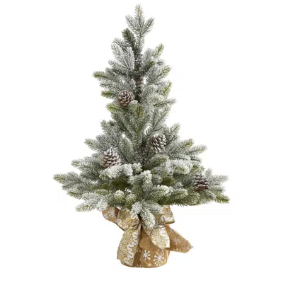 Homplanti 28" Flocked Artificial Christmas Tree With Pine Cones