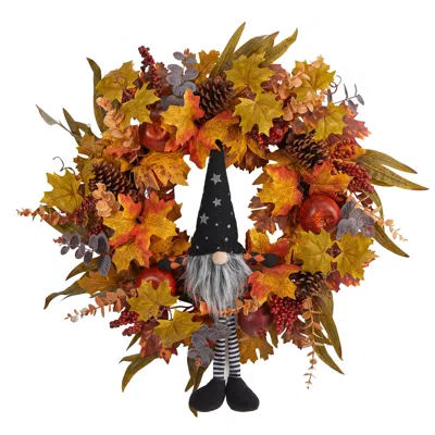 Homplanti 28" Harvest Fall Gnome Artificial Autumn Wreath In Multi