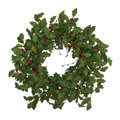 Homplanti 28" Holly Berry Artificial Wreath In Green
