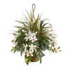 Homplanti 29" Cymbidium & Mixed Greens Artificial Plant Hanging Basket