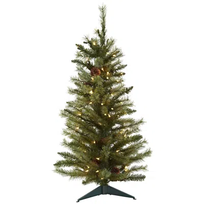 Homplanti 3' Christmas Tree W/pine Cones 133 Tips & 100 Lights In Green