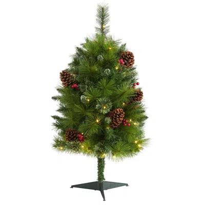 Homplanti 3' Montana Pine Christmas Tree With Cones, Berries & 50 Led In Green