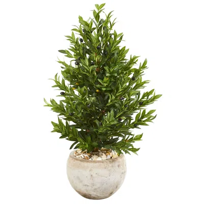 Homplanti 3' Olive Cone Artificial Tree In Planter Uv (indoor/outdoor) In Green