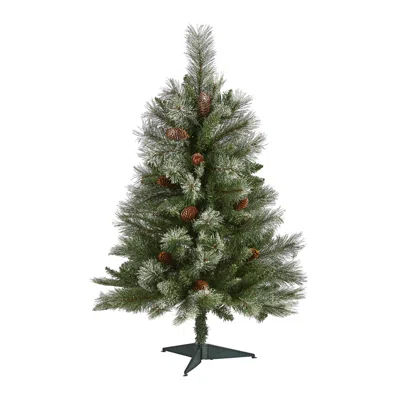 Homplanti 3' Snowed French Pine Xmas Tree W/135 Tips And Pine Cones