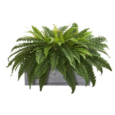 Homplanti 30" Boston Fern Artificial Plant In Stone Planter