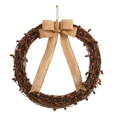 Homplanti 30" Fall Acorn And Decorative Bow Autumn Wreath