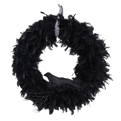 Homplanti 30" Halloween Raven Feather Wreath