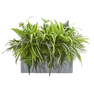 Homplanti 30" Mixed Greens And Fern Artificial In Stone Planter