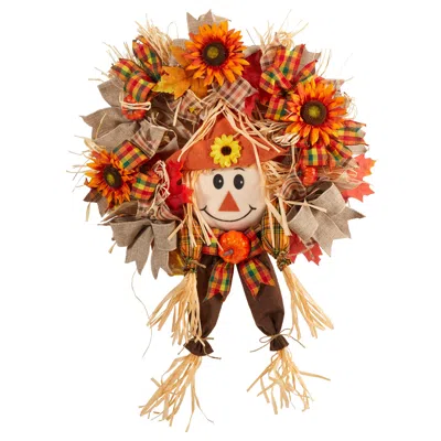 Homplanti 30" Scarecrow Wreath W/sunflower, Pumpkin And Bows