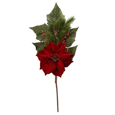 Homplanti 31" Poinsettia Berries And Pine Flower Bundle (set Of 3)