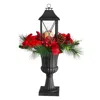 Homplanti 33" Christmas Lantern With Poinsettia And Berries In Urn