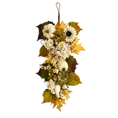 Homplanti 33" Fall Sunflower Hydrangea And Pumpkin Teardrop