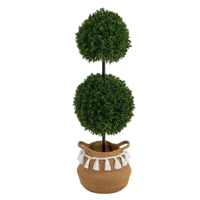 Homplanti 3.5' Boxwood Tree In Cotton Planter Uv (indoor/outdoor)