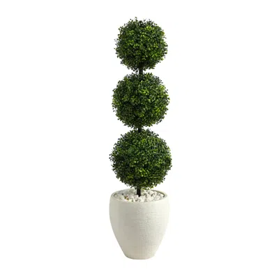 Homplanti 3.5' Boxwood Triple Ball Topiary Tree In White Planter