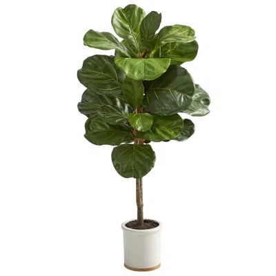 Homplanti 3.5' Fiddle Leaf Artificial Tree In White Ceramic Planter