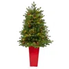 Homplanti 3.5' Yukon Fir Xmas Tree W/50 Lights In Red Planter