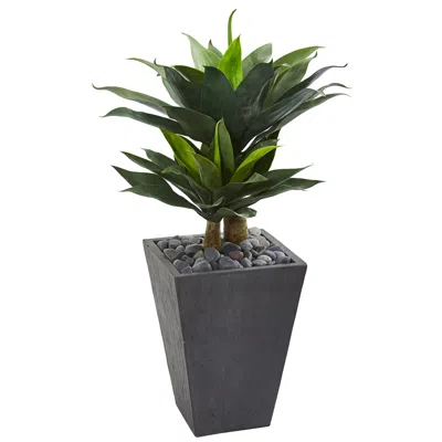 Homplanti 37" Double Agave Succulent Artificial Plant In Slate Planter In Gray