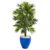 Homplanti 4' Areca Palm Artificial Tree In Glazed Blue Planter