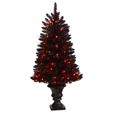 Homplanti 4' Black Halloween Xmas Tree In Urn W/100 Orange Led Lights