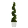 Homplanti 4' Cypress Spiral Artificial Tree In White Metal Planter